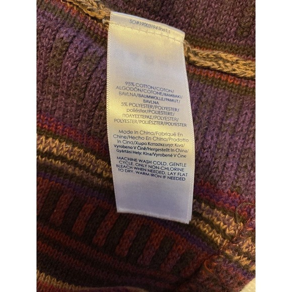 Chaps Women's Size L Tunic Sweater Southwestern Striped Faux Leather Trim Purple - Picture 6 of 12